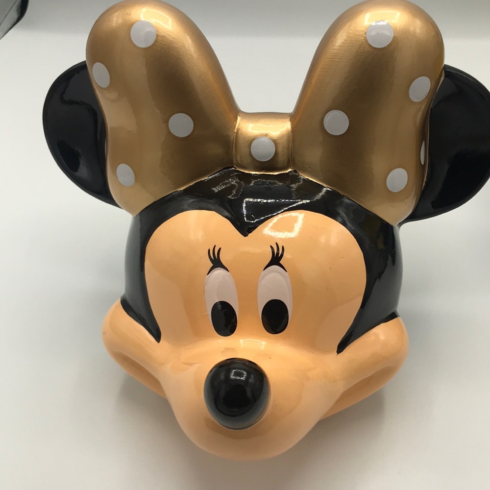 Disney Minnie Mouse Ceramic Head Gold Bow Piggy Bust Coin Bank / Piggy Bank